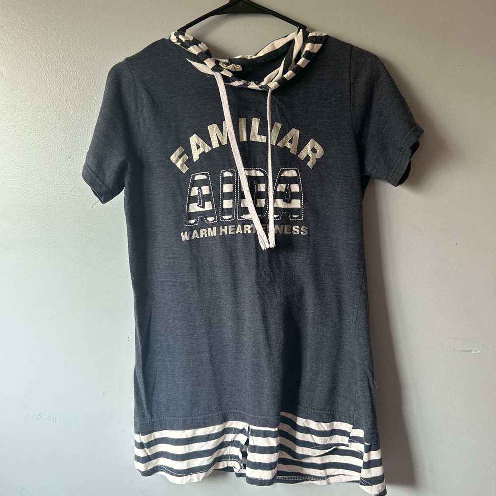 Blue and White Short Sleeve Tee with Nautical Design